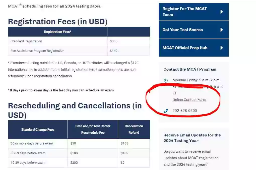 Online Contact Forum Method to Reschedule MCAT step 1