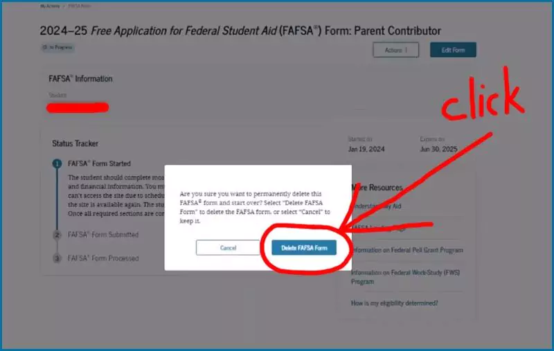 Delete FAFSA Form Before Submitting step 6