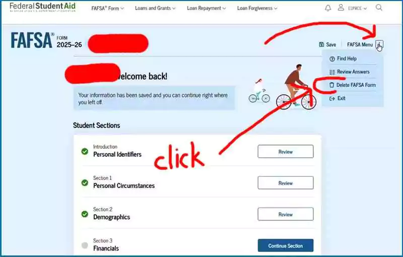 Delete a FAFSA Draft Form step 4