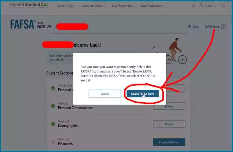 Delete a FAFSA Draft Form step 5