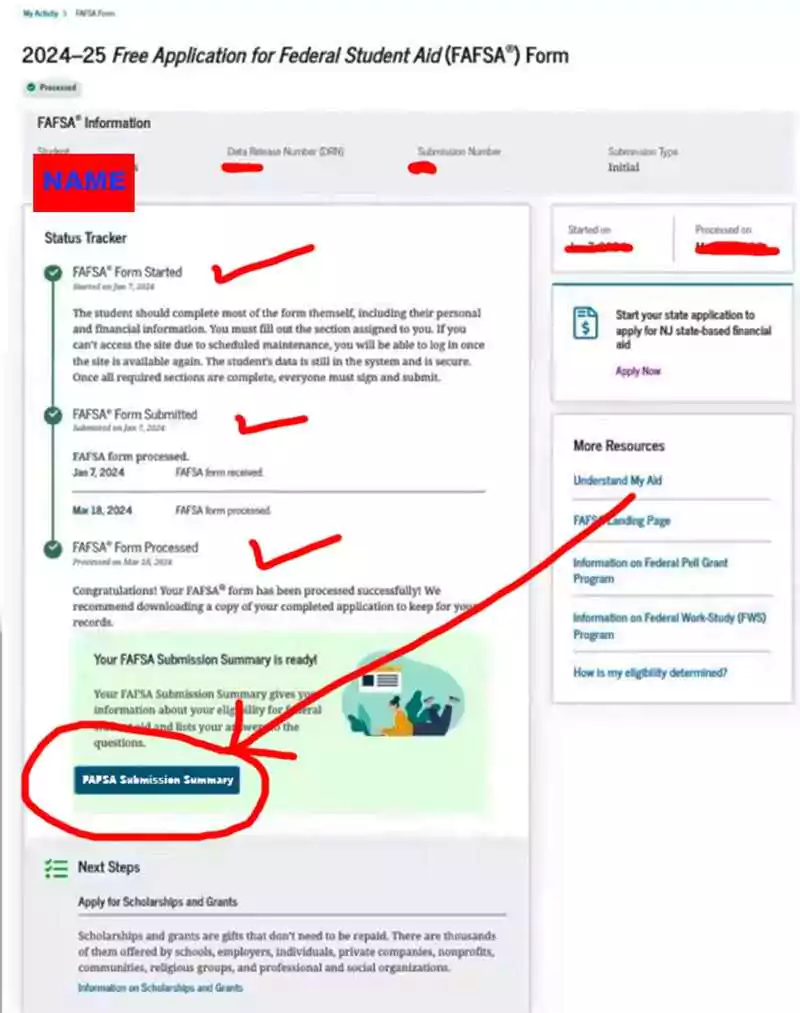 Download FAFSA Submission Summary STEP 5